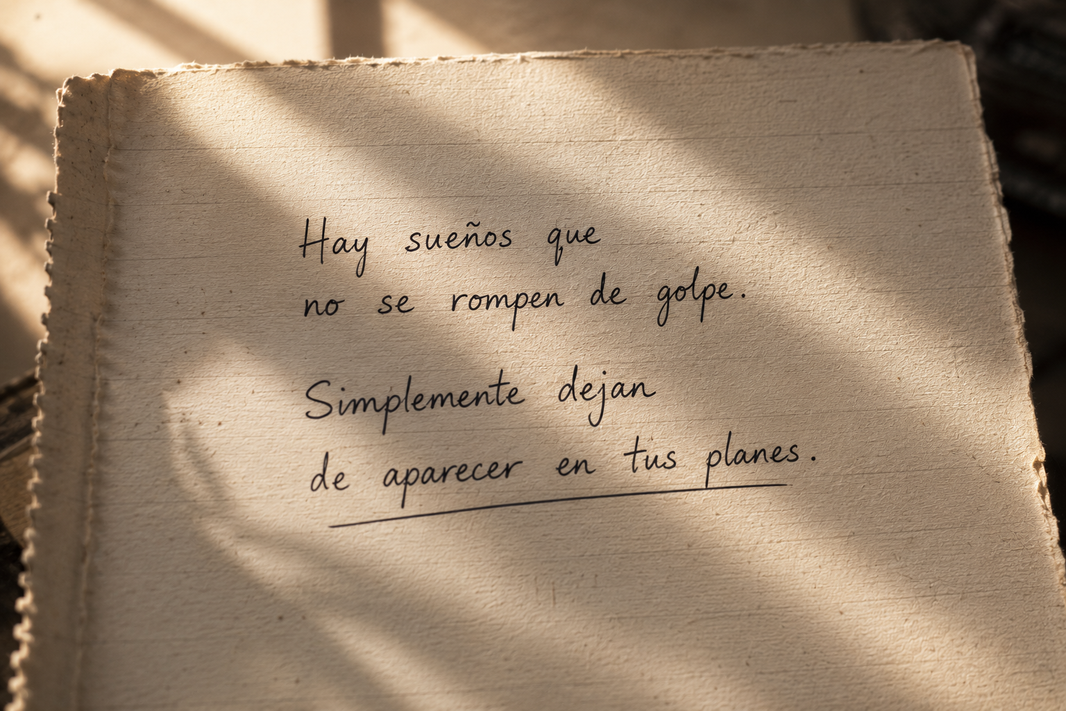 Fragmento editorial manuscrito sobre sueños que no se rompen de golpe.